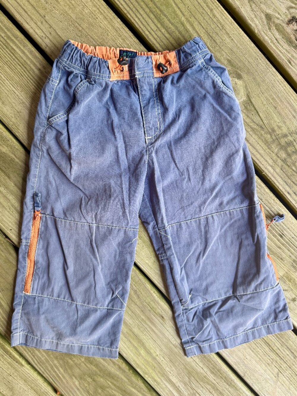 Mini Boden 3/4 Cropped Long Cargo Shorts Blue Orange Size 10 Boy Back to School